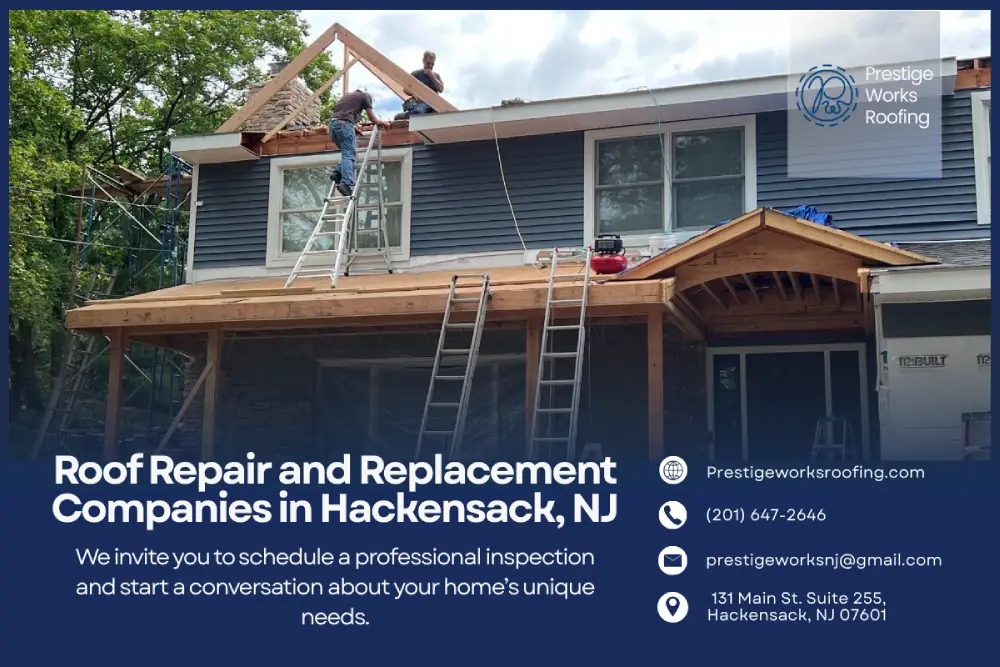 Home roof under construction with workers installing new structure