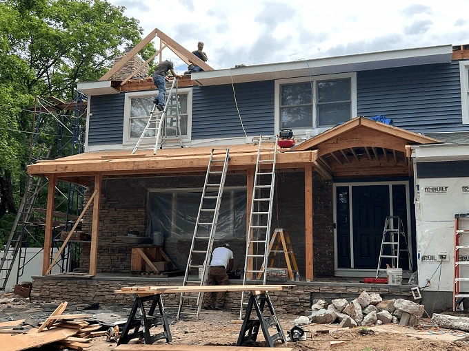 Building house construction worker home front