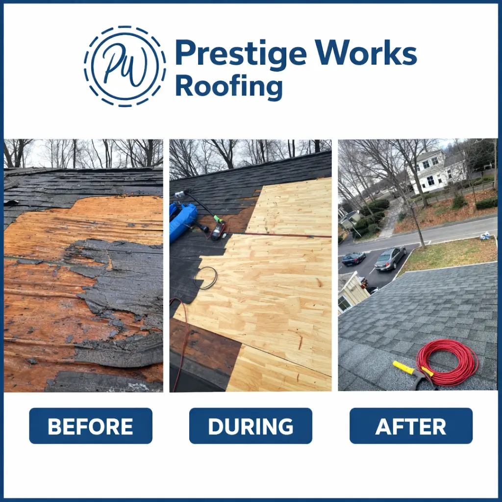 Before, during, and after residential roof replacement in Hackensack, NJ