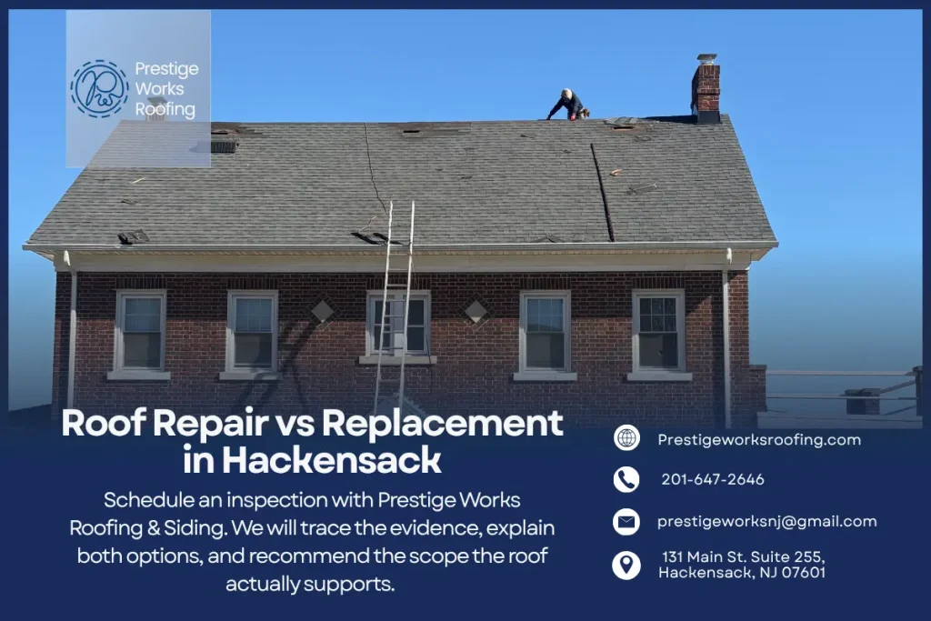 Roof repair and replacement work on a Hackensack home