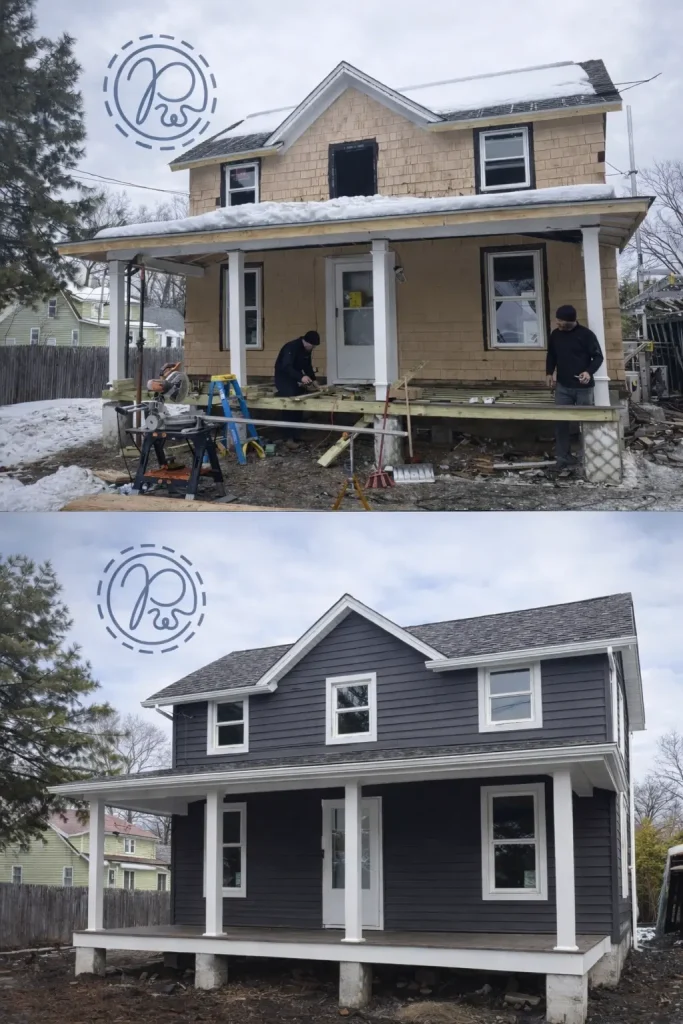 Before and after exterior renovation of a New Jersey home
