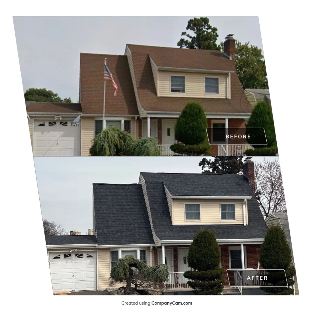 Before and after roof replacement on a New Jersey home