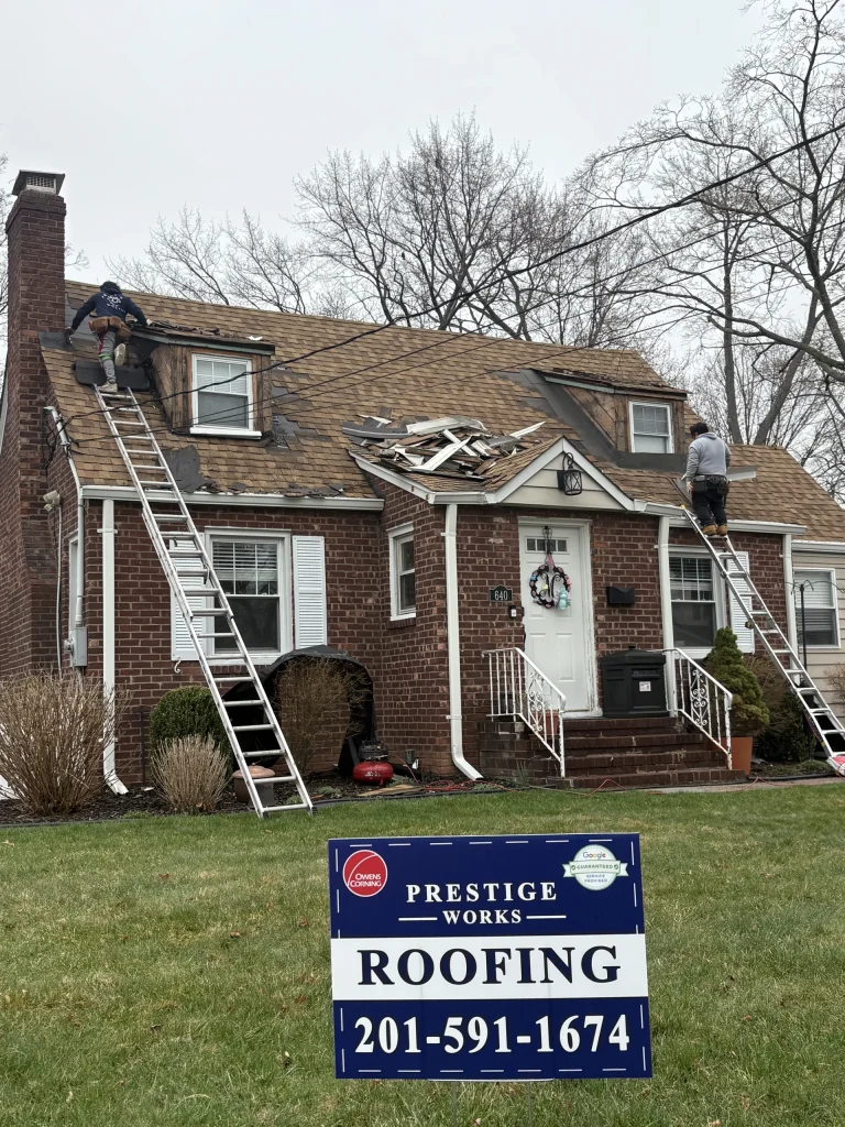 Roof replacement work on a residential home in Hackensack, NJ