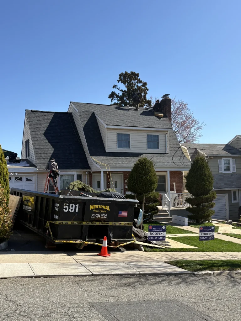 Roof replacement work in progress on a New Jersey home